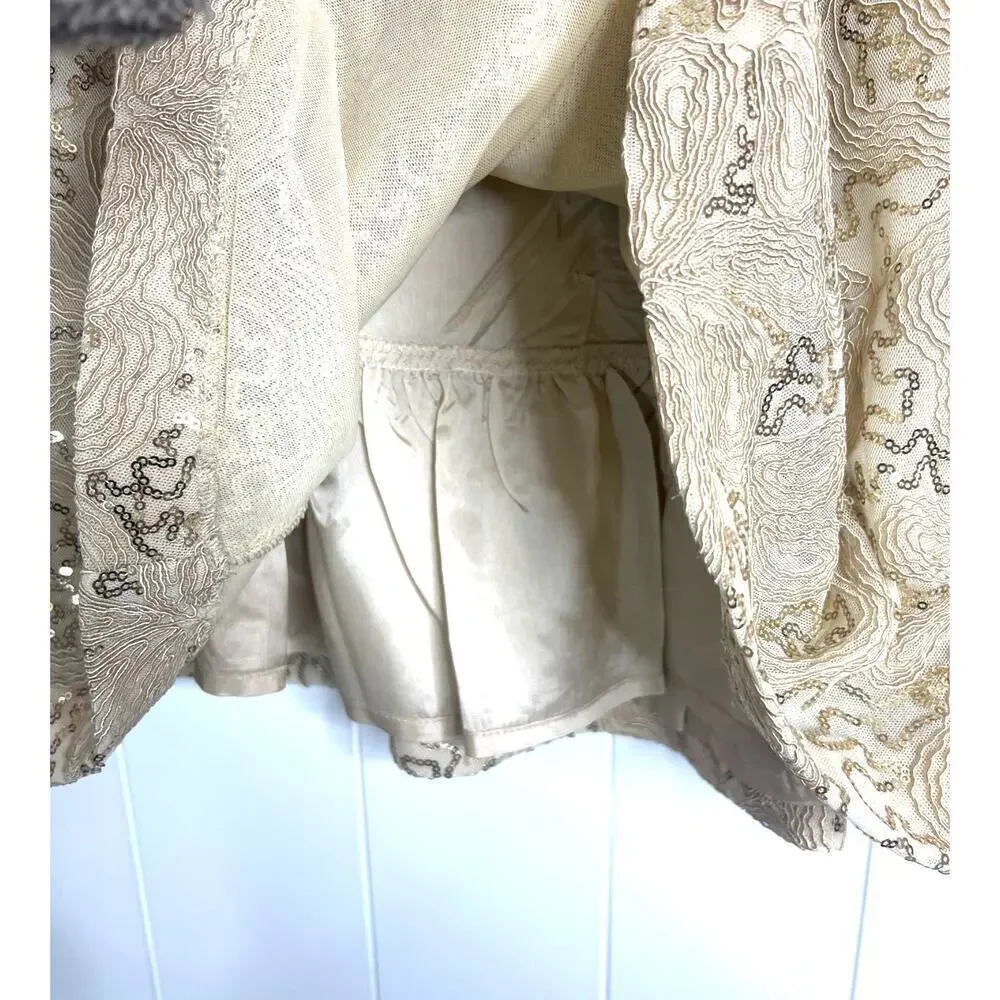NWT Anthropologie Plenty by‎ Tracy Reese Sequin Overlap Mini Skirt in Gold SZ 14